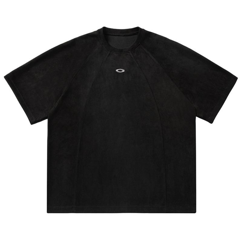 

American Short-sleeved Mens Summer Tide Brand T-shirt Splicing Design Comfortable Fit Half-sleeved T-shirt 3XL чорний