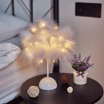 Yousheng Feder Nachtlicht Tischlampe LED Romantische Nachttischlampe für Mädchenzimmer Hochzeitsfeier Deko Batteriebetrieben Dekorative Akzentleuchte für Zuhause