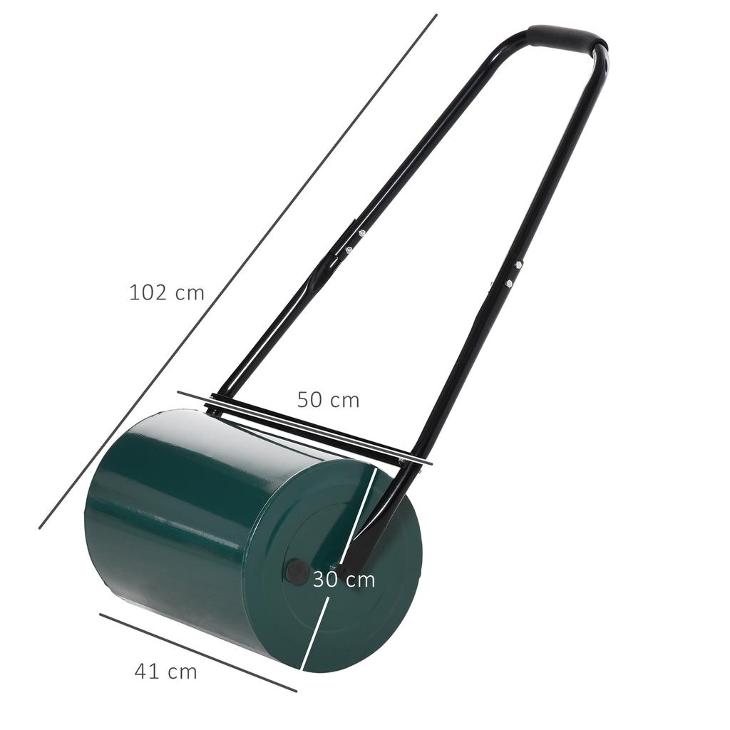 30 L Garden Lawn Roller with Water/Sand Filled Drum, Heavy Duty Steel Lawn Push Rolling Tool, Dark Green