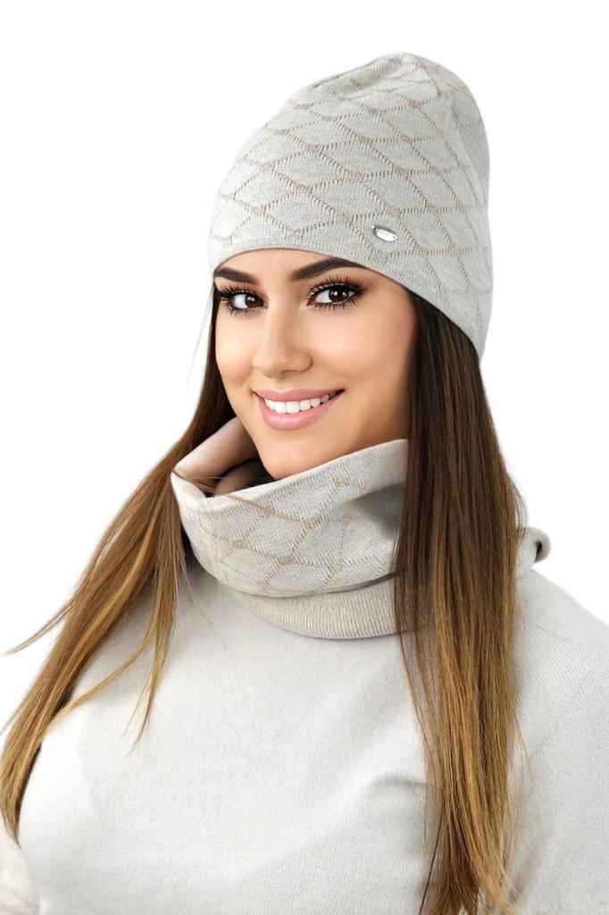 Diamond Set with Cotton Hat and Neck Warmer, Beige Color