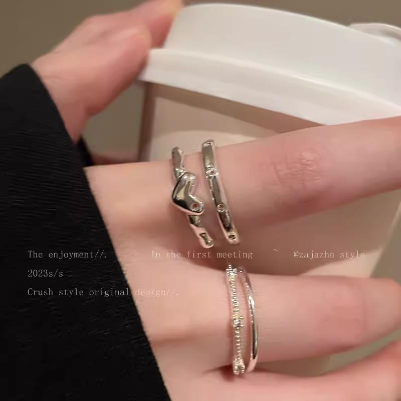 Love plain ring zircon open ring niche design cold wind ring light luxury feeling stacked index finger ring opening adjustable