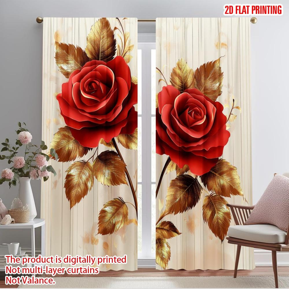 

2 шт., 2D печать на плоскости, Принт Шторы Золотые Розы, Прочный Полиэстер (без удилища) Универсальный Все Идеально подходит для гостиной, спальни, 52.50×116.00 CM 2pcs