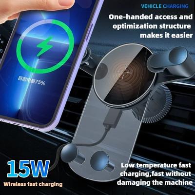 15W Rychlé Nabíjení Držák Telefonu do Větrací Mřížky Bezdrátová Nabíječka do Auta Držák Telefonu do Auta Montáž Automatické Upínání 360° Rotace pro IPhone15/14