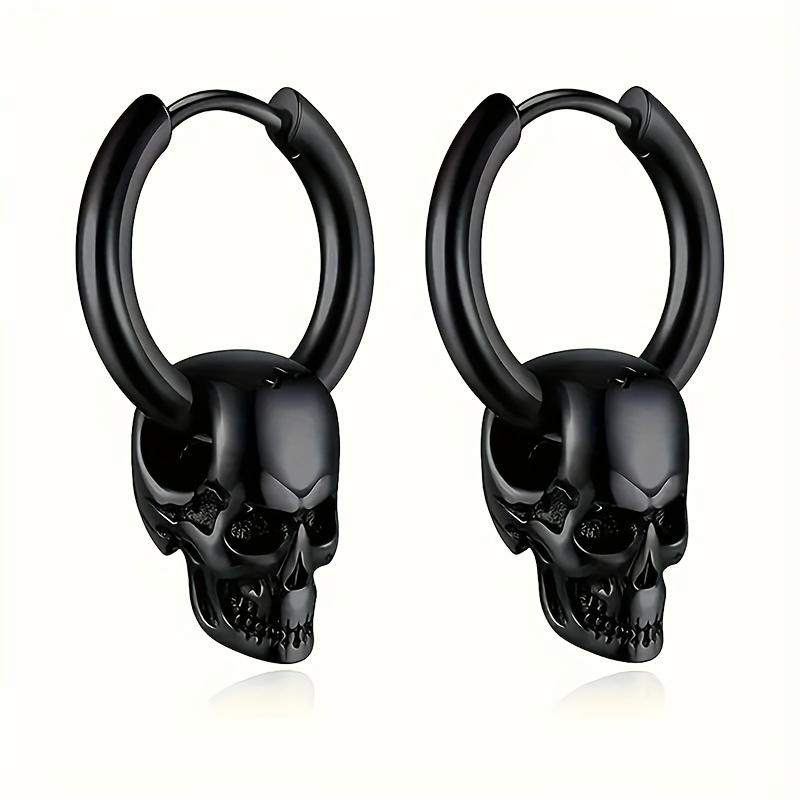 

1 Pair of Black Skull Head and Hoops Luxury Earrings of Men s Earring for Jewellery 2024,men s Stainless Steel Earring