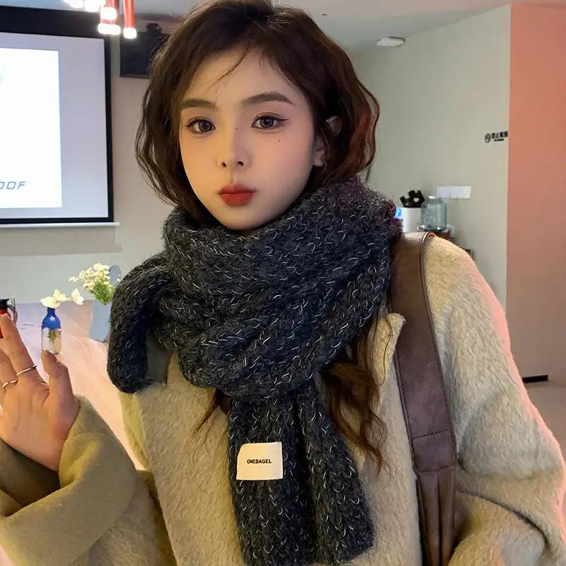 WTEMPO Windproof Solid Color Soft Knitted Scarf Women Autumn Winter Thickened Warm Christmas New Year Woolen Scarf