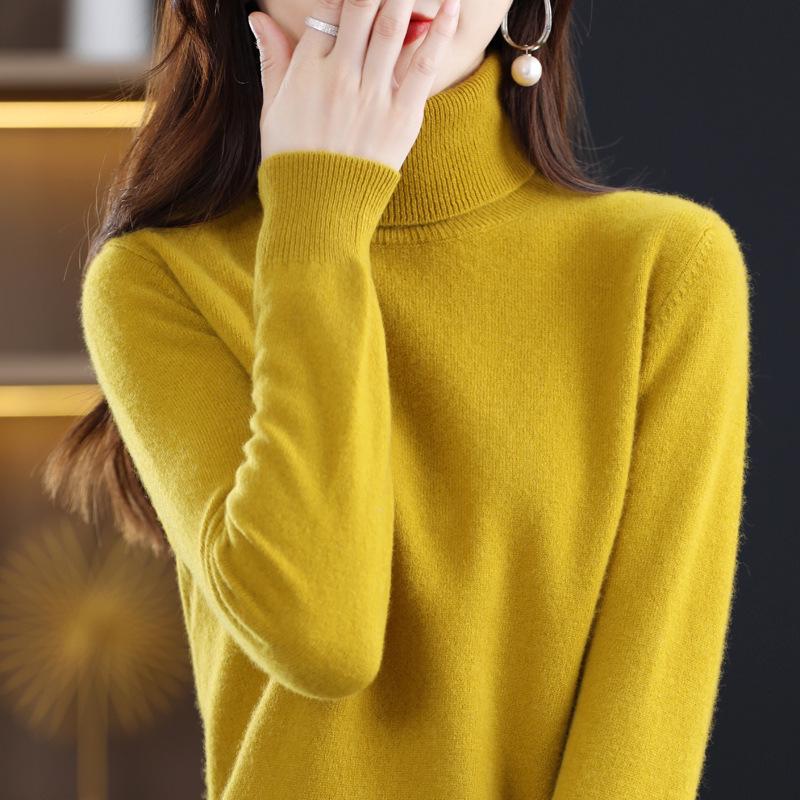 2025 Autumn/Winter Women's Pure Wool High Neck Cashmere Pullover - Solid Color, Loose Fit, Short Knit Sweater