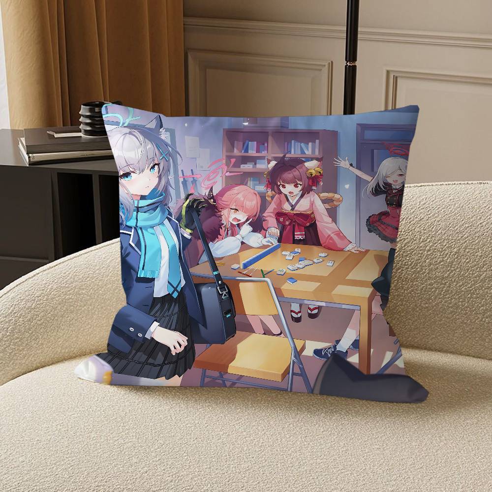 

Anime B-Blue Archive Cushion Cover Inches Farmhouse Decor Home Throw Pillow Covers for Couch Decorations 12x12Inch