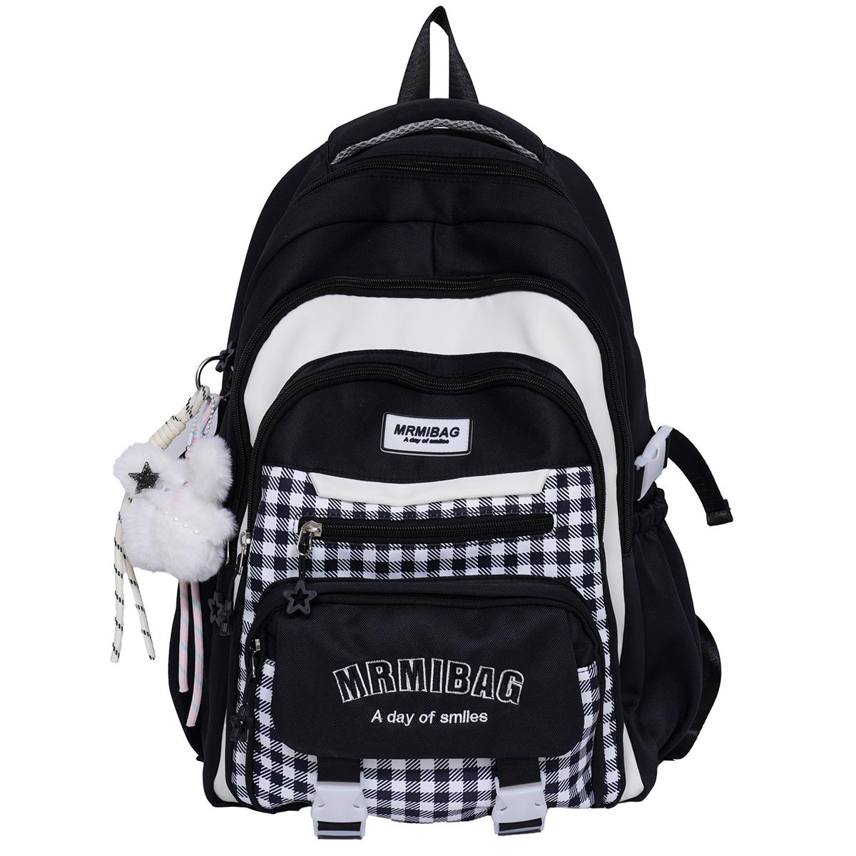 Contrast Plaid Student Schoolbag Women s College-style Multi-compartment Backpack чёрный