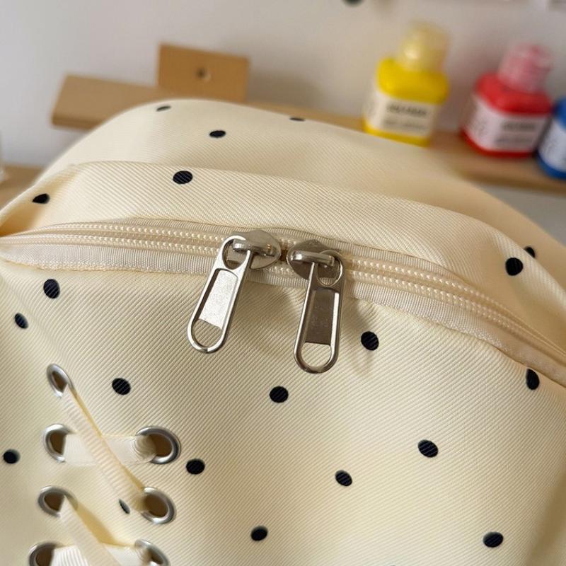 Kawaii Rosa Gepunkteter Spitzenrüschen-Rucksack für Mädchen Japanischer JK-Stil Kreuzschnürung Schultasche für Grund- und Mittelschüler Niedliche Reisetasche