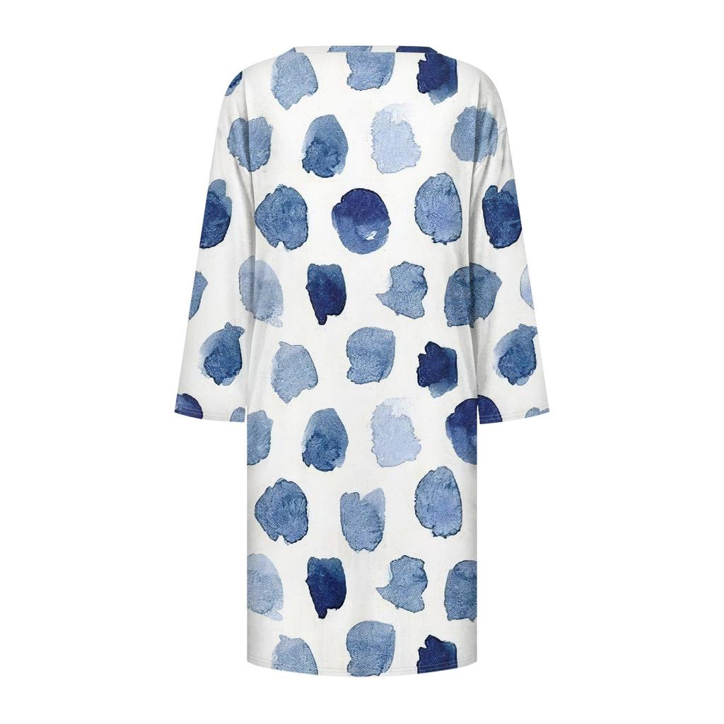 Summer Dresses For Women Fashion Casual Printed Loose V Neck 3/4 Sleeve Dress