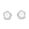 Exquisite and Elegant Diamond-set Rose Earrings, Temperament Versatile Pearl Earrings, Pierless Triangular Ear Clips, Women's Earrings.