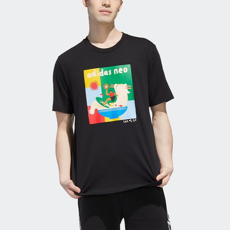 Adidas Neo Cartoon Print Casual Sports Round Neck T-Shirt Men Tops Black GP5814