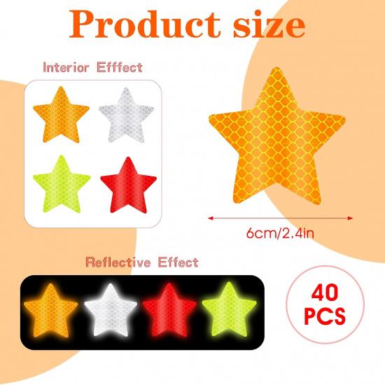 40Pcs Star Shape Reflective Stickers, Warning Safety Reflector Stickers for Kids, Waterproof Safety Helmet Stickers for Vehicles, Bicycles,