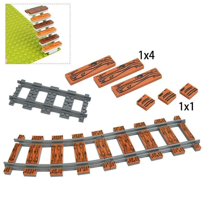 MOC Tile Smooth Printed 1x1 1x4 1x6 2x2 Assemble Particles 2431 3068 Flat Wood Grain Pattern Traffic Warning Bricks Accessories