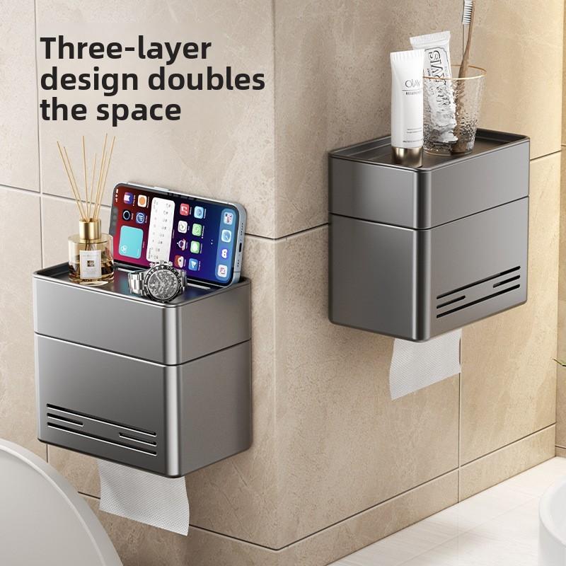 Banyo Depolama İçin Su Geçirmez Tasarımlı Modern Alüminyum Duvara Monte Tuvalet Kağıtlığı