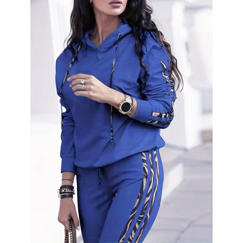 

Женский модный повседневный спортивный костюм с длинным рукавом в тон цвета XL синий