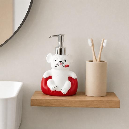 Yousheng 220ML French Bulldog Soap Dispenser, Refillable Liquid Hand Soap Shower Gel Container, Empty Pump Lotion Bottle, Bathroom