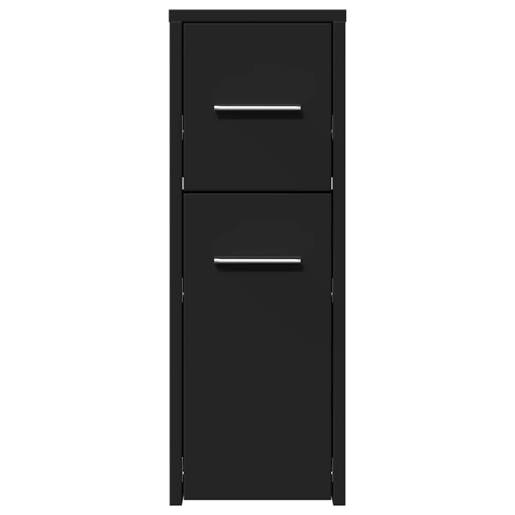 Narrow Bathroom Cabinet with Casters Black Particleboard