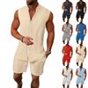 Completo Due Pezzi da Uomo Senza Maniche con Bottoni, Gilet e Pantaloncini, Leggero, Casual, Estivo, per Spiaggia e Attività all'Aperto