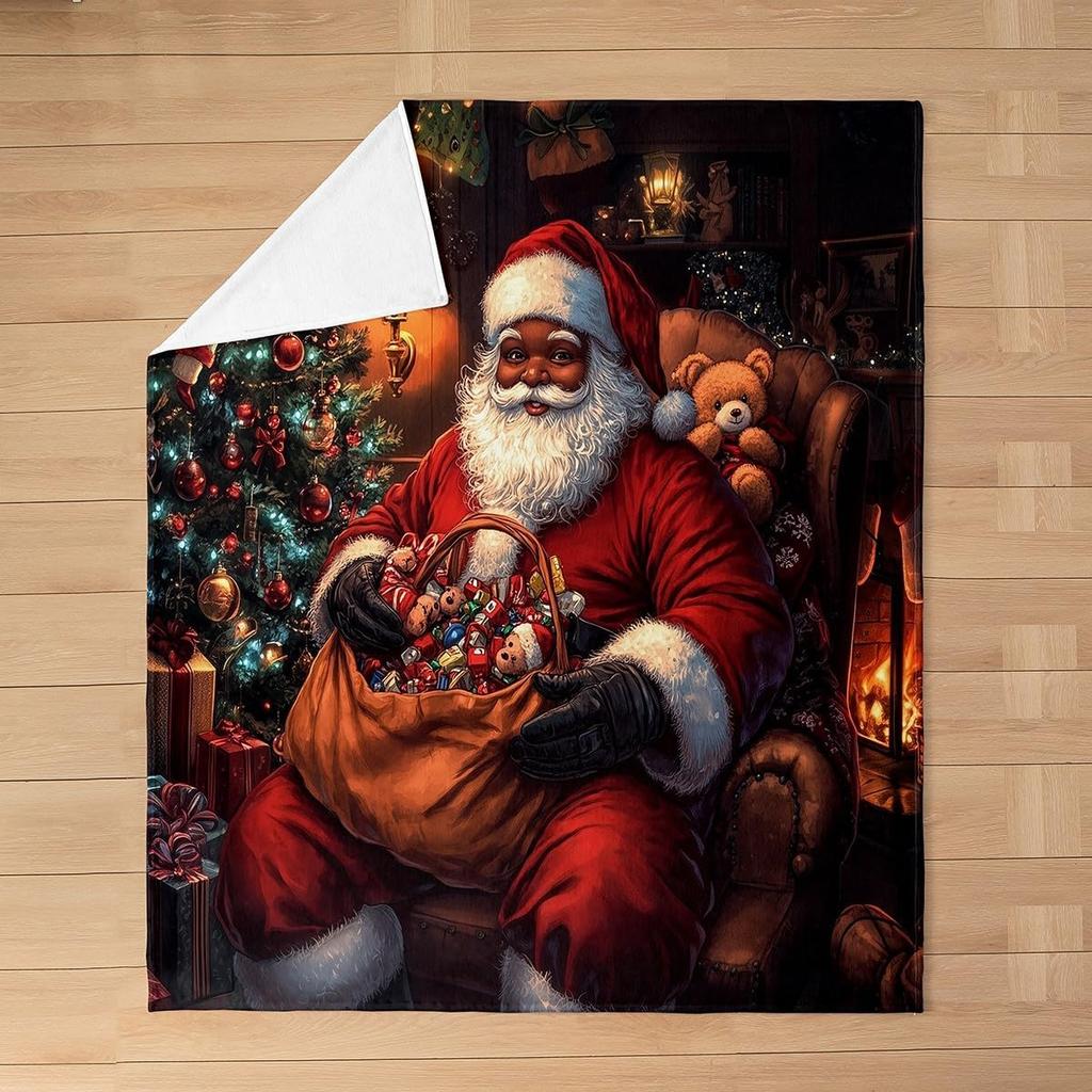Christmas Flannel Fleece Throw Blanket Xmas Theme Fuzzy Blanket Throw for Kids Boys Girls Teens Bedroom Decor Black African