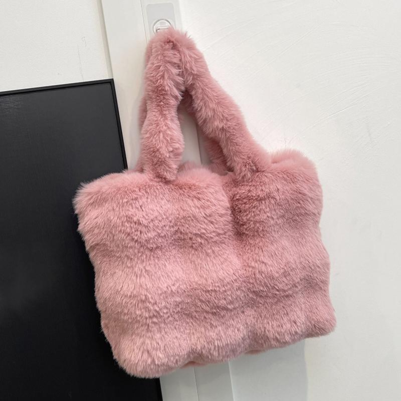 

Женские пушистые сумки через плечо Зимняя сумка с верхней ручкой Плюшевая сумка-тоут Однотонная сумка для поездок на работу Универсальная сумка с ручкой 36x8x25cm розовый