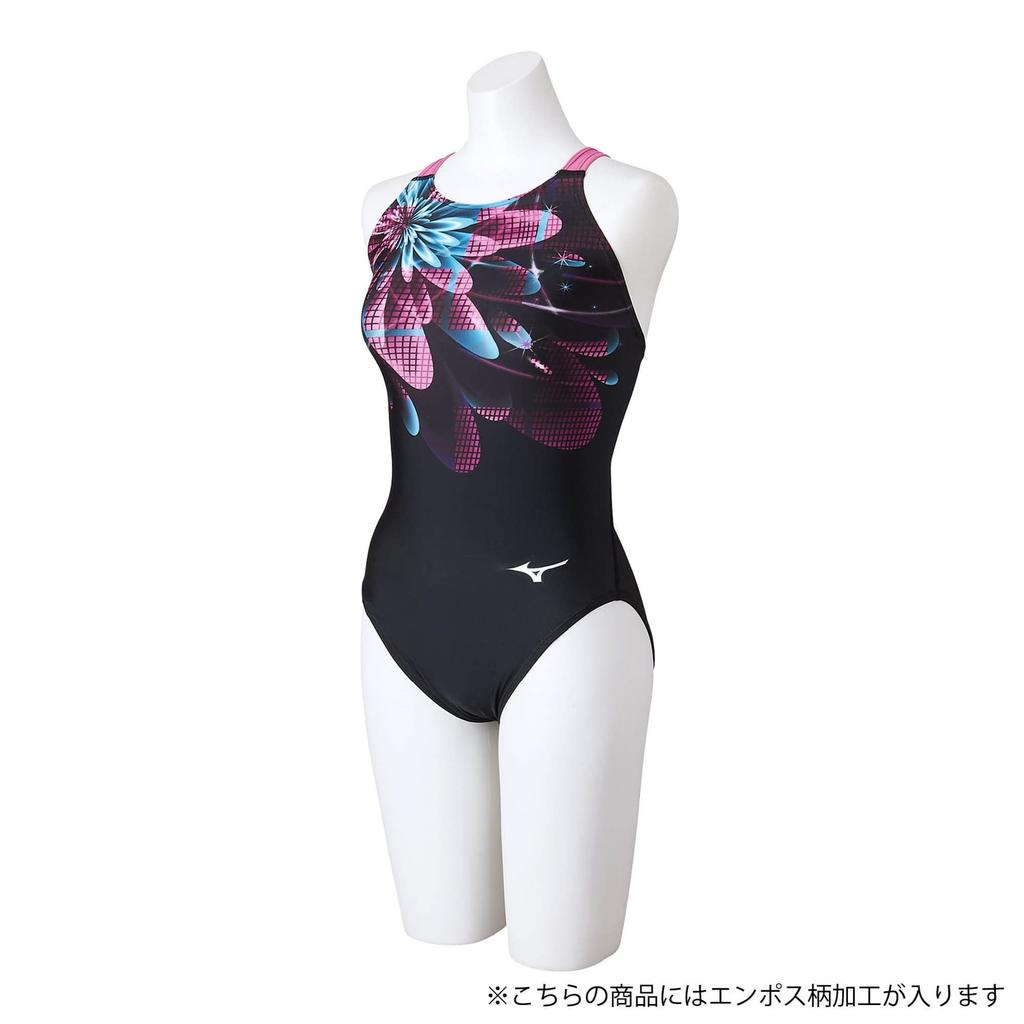 MIZUNO Stream Ace Size FINA Swimming Model Size 92 Challenge Women's Low-Cut Swimsuit, Black/Sax, M, (International Federation) Approved, N2MA2742,