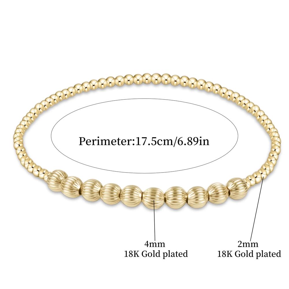 Vlen 18K Gold Plated Ball Beads Bracelet for Women Vintage Textured Metal Beaded Stylish Stackable Jewelry Accessory