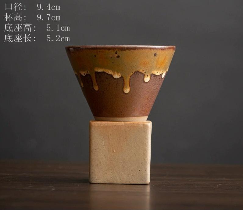 Retro Coffee Cup Creative Hexagonal Cup Light Luxury Coarse Pottery Mug Handmade Cup Nordic Design Cone Cup