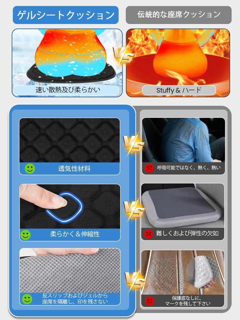 Car Gel Seat Cushion with Foam Ergonomic for Golf and Suitable for Long Sitting Periods in Summer and Black Non-Slip Bottom, Wheelchairs, Carts,