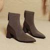 Pointed Short Boots Women's Thick Heel 2025 New Autumn and Winter Soft Leather High Heel Thin Boots Medium Boots French Small Short Boots