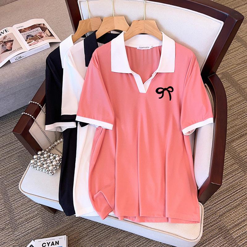 

Plus Size Slimming Loose Mid-Length Lapel Short Sleeve Women s T-shirt in Sizes 200/300/350 Jin - 1095 6XL белый