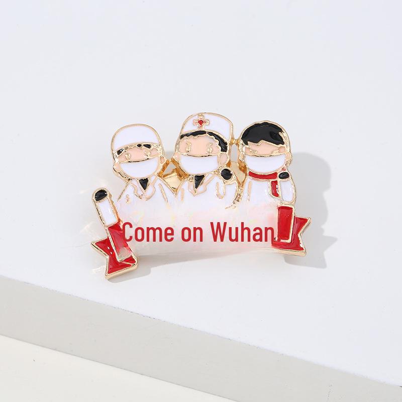 Wuhan Hospital Epidemic Prevention Brooches: Cartoon Series with Thermometers, Caring Doctors, Nurses, and More Creative Designs.