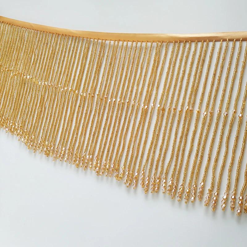 45Cm Long Tassel Crystal Fringe Tassel Trim Ribbon Dance Costume Dress Fabric Diy Trim Ribbon Beaded Sewing Tassel 15Cm Width
