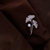 Ginkgo Brooch for Women High-end Pearl Pin Anti-glare Design High-end Fixed Clothes Corsage Decoration