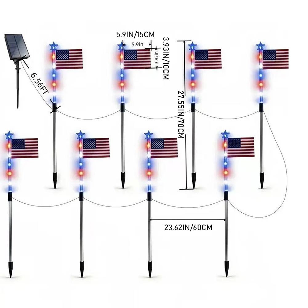 Solar Powered Flag Path-Lights Waterproof Eco Friendly Solar Powered & Auto Off Patriotic Holiday Celebrations
