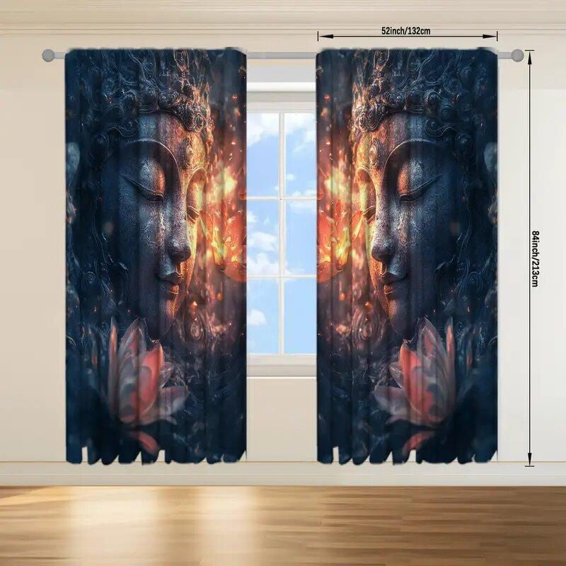 Stone Buddha Statue Printed Curtains Christmas Decorations Bedroom Living Room Home Decoration Curtain For Area Made Of Polyester