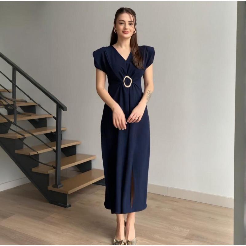 2025 Summer European and American Solid Color French Temperament Commuting Dress