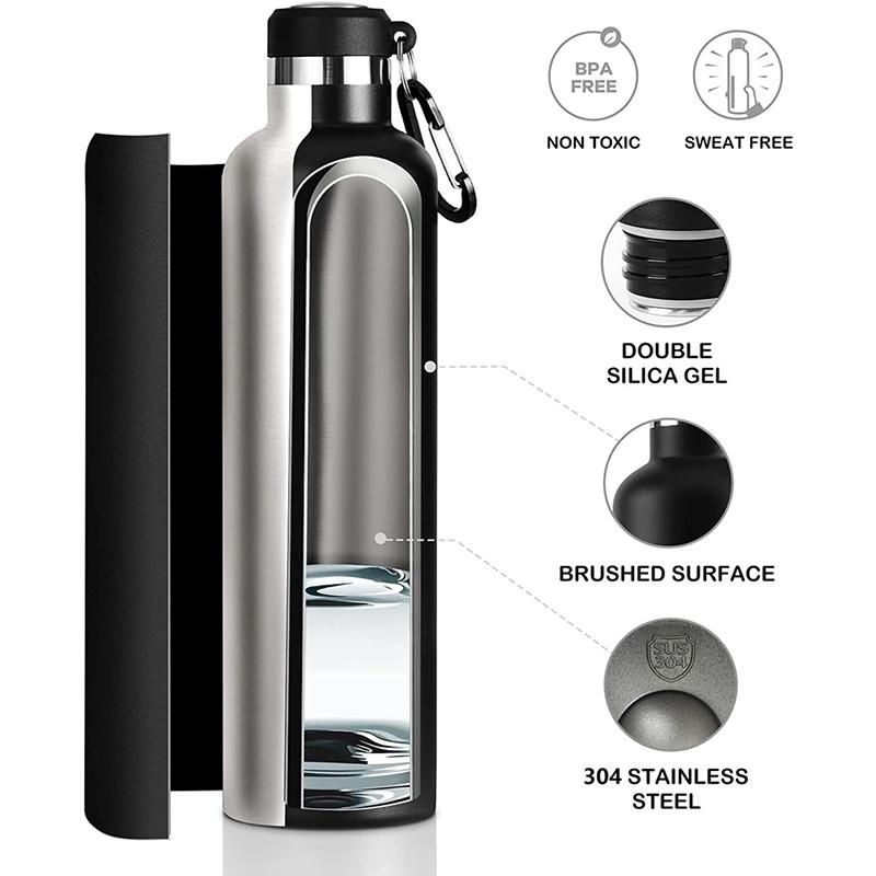 Fjbottle 1000ml Botella Deportiva de Acero Inoxidable con Aislamiento al Vacío y Mosquetón, Antiderrames, Libre de BPA, Botellas Termo