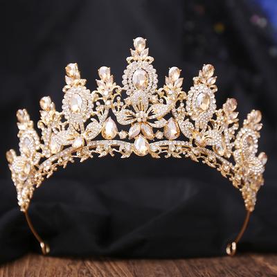 Zlatá Barva Šampaňské Královská Královna Kamínková Svatba Korunka pro Ženy Křišťálová Banketní Tiarra Párty Kostým Vlasové Šperky Doplňky