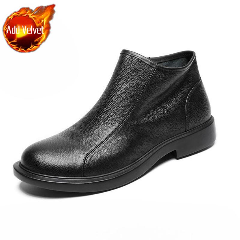 Autumn Winter New Genuine Leather Men s Mid Height Chelsea Boots Casual Zipper First Layer Cowhide Mature Style Footwear 38