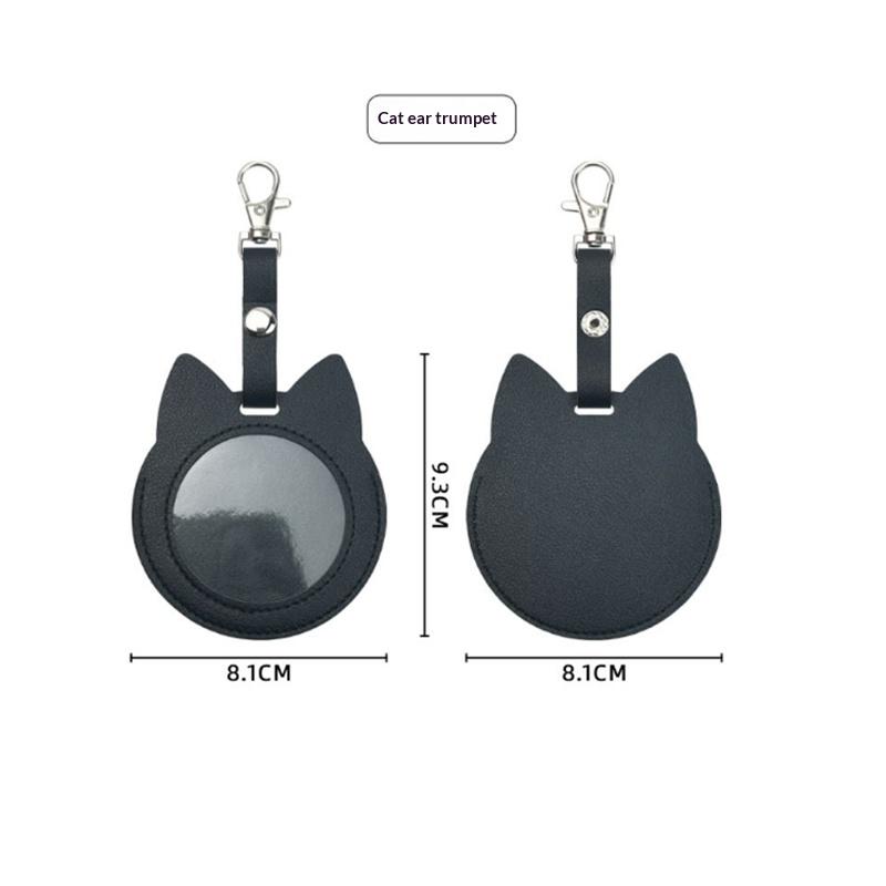 PU Leather Card Holder Cat Ear Design Cute Round Badge Reel For Work Office Travel Luggage Keychain Pendant
