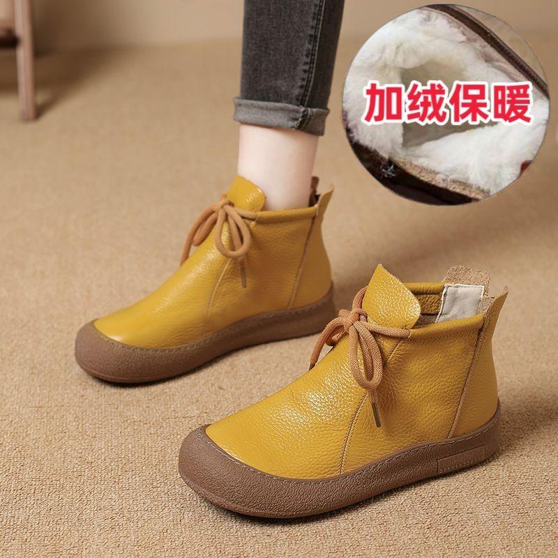 Autumn Winter Women Boots Black Leather Boots Woman Retro Comfort Leather Mom Shoes Ladies Soft Sole Platform Ankle Boots Women