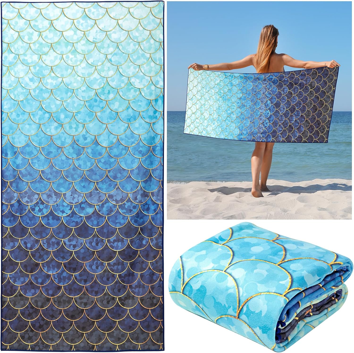 

Blue Ocean Beach Towel, Seaworld Marine Life Cotton Blend Quick Dry Absorbent Bath Towel for Kids Men Women and Travel W30*H60(CM)