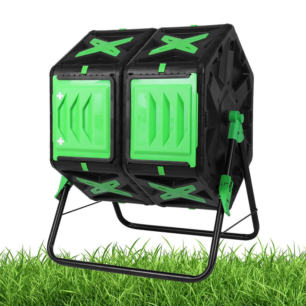 140L Dual Chamber Compost Bin Outdoor Tumbling Composting Case Fast Assemble Tumbling Easy Setup for Eco-Friendly Gardening