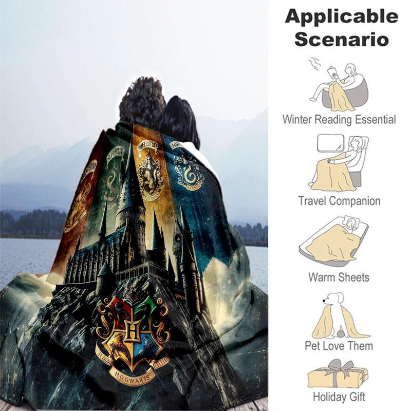 1pc Hogwarts School Crests Cartoon Blanket,Portable Throw for Travel & Camping, All Season Cozy Blanket,Ideal Gift
