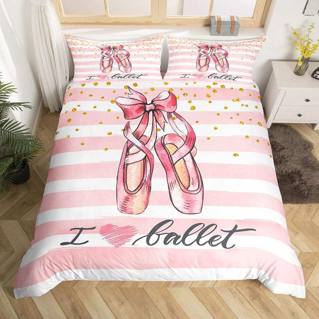 Danslakan Set King Size, Täckesöverdrag med Balettdans Tema, Balettprinsessa Dansare Sängkläder Set för Flickrum Inredning