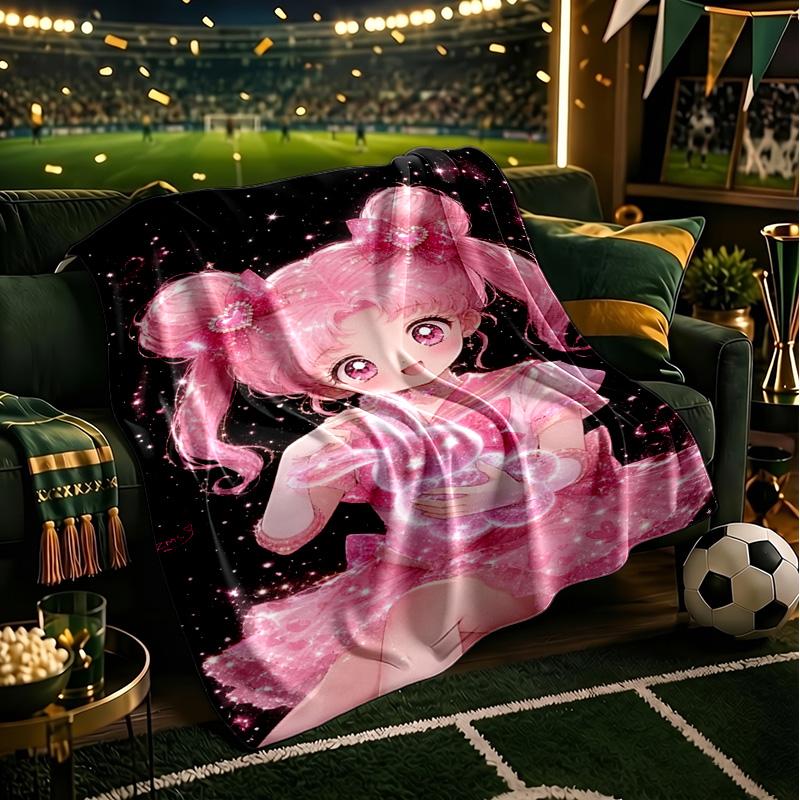 Pink Heart Puella Magi  Throws Blanket Flannel Blankets Plush for Couch Bed Gifts for Men Women Travel picnic blanket Christmas fan gifts