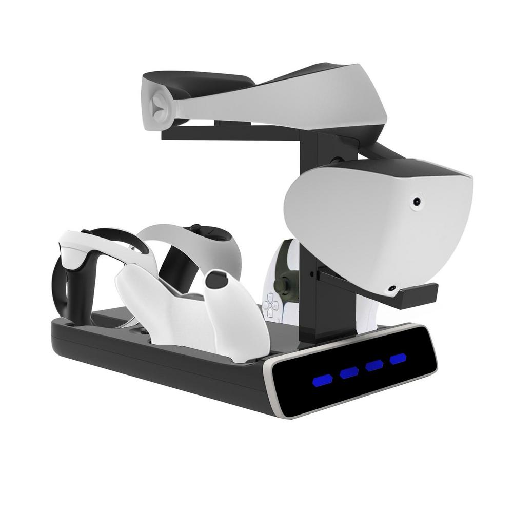 For PS VR2 Charging Station Display Stand with LED Light Controller Charger Compatible with Playstation 5 Gamepad Handle VR Headset