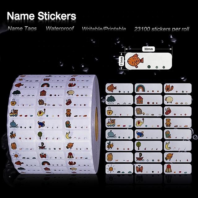 Custom Self-adhesive Cute Cartoon Name Tags Waterproof Writable Label Stickers for Children School Stationery Student Kid Person