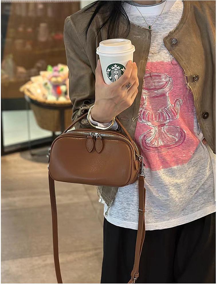 Women's Genuine Leather Handbag - Spring/Summer 2025 Camera Crossbody & Handheld Bag 